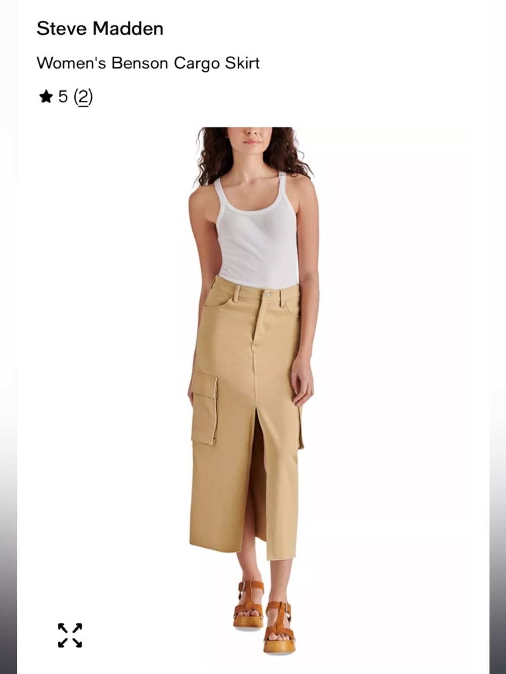 Steve Madden Tan Cargo Midi Skirt with Front Slit